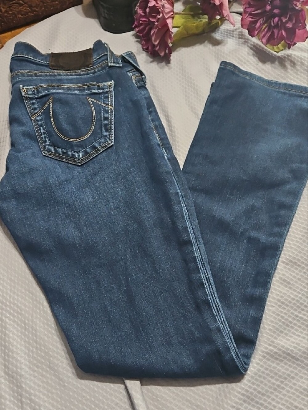 True Religion Lexi Skinny Bootcut Jeans in Dark Blue Wash Sz 27